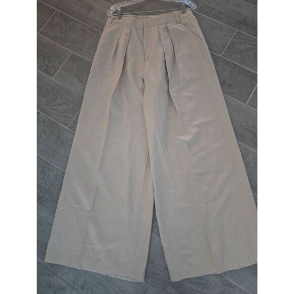 Women's Snyds Revolve Hills Pant Wide Leg Pleated Trouser Pants Khaki Cream Colo - Picture 1 of 12